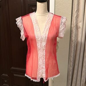Delicate Pink Sheer Open Lacey Lingerie Top